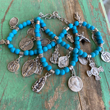 Load image into Gallery viewer, Triple Layer Natural Stone Charm Bracelet: Turquoise