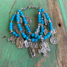 Load image into Gallery viewer, Triple Layer Natural Stone Charm Bracelet: Turquoise